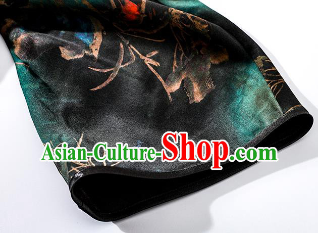 Asian Chinese National Woman Clothing Traditional Printing Lotus Qipao Dress Classical Black Silk Cheongsam Asian Chinese National Woman Clothing Traditional Printing Lotus Qipao Dress Classical Black Silk Cheongsam