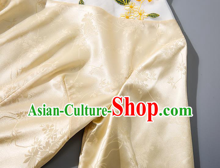 Asian Chinese Traditional Embroidered Qipao Dress National Clothing Classical Yellow Silk Cheongsam Asian Chinese Traditional Embroidered Qipao Dress National Clothing Classical Yellow Silk Cheongsam