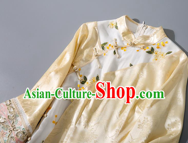 Asian Chinese Traditional Embroidered Qipao Dress National Clothing Classical Yellow Silk Cheongsam Asian Chinese Traditional Embroidered Qipao Dress National Clothing Classical Yellow Silk Cheongsam
