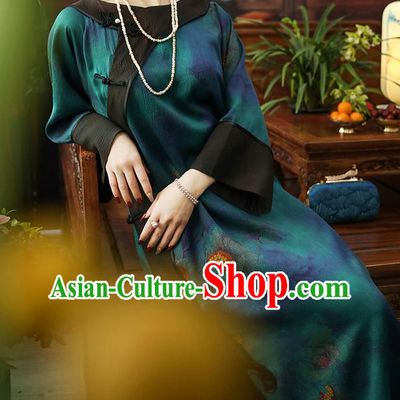 Asian Chinese Traditional Young Beauty Silk Qipao Dress Blue Gambiered Guangdong Gauze Classical Cheongsam