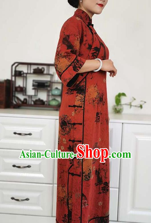 Asian Chinese Traditional Tang Suit Red Silk Qipao Dress Classical Shanghai Beauty Costume Asian Chinese Traditional Tang Suit Red Silk Qipao Dress Classical Shanghai Beauty Costume