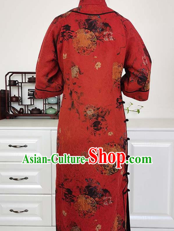 Asian Chinese Traditional Tang Suit Red Silk Qipao Dress Classical Shanghai Beauty Costume Asian Chinese Traditional Tang Suit Red Silk Qipao Dress Classical Shanghai Beauty Costume