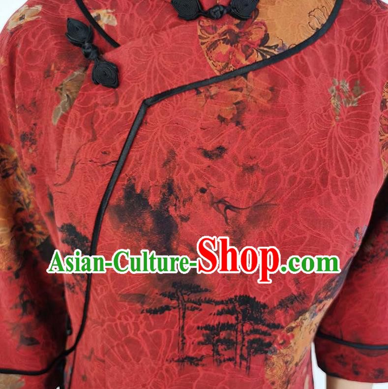 Asian Chinese Traditional Tang Suit Red Silk Qipao Dress Classical Shanghai Beauty Costume Asian Chinese Traditional Tang Suit Red Silk Qipao Dress Classical Shanghai Beauty Costume