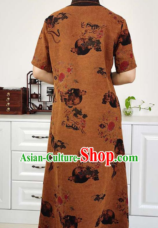 Asian Chinese Classical Cheongsam Costume Traditional Brown Silk Qipao Dress Asian Chinese Classical Cheongsam Costume Traditional Brown Silk Qipao Dress