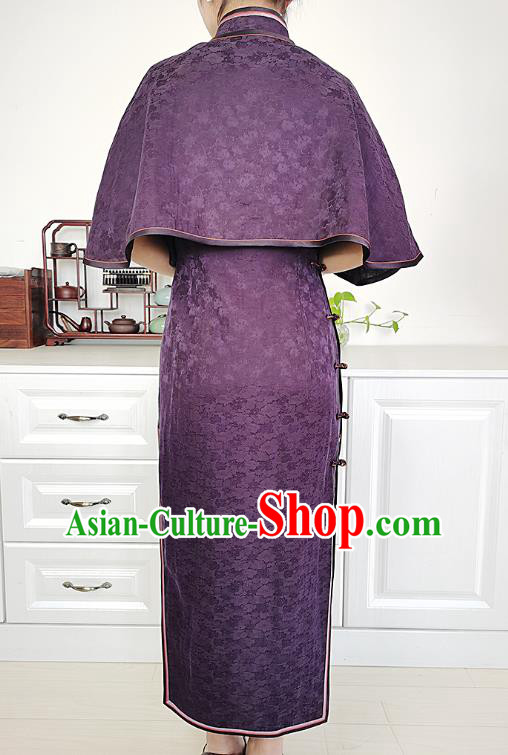 Asian Chinese Classical Old Shanghai Cheongsam Costume Traditional Deep Purple Silk Qipao Dress Asian Chinese Classical Old Shanghai Cheongsam Costume Traditional Deep Purple Silk Qipao Dress