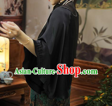 China Traditional Women Tang Suit Outer Garment Classical Black Gambiered Guangdong Gauze Cloak China Traditional Women Tang Suit Outer Garment Classical Black Gambiered Guangdong Gauze Cloak