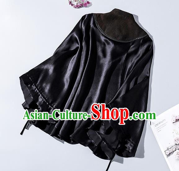 China Traditional Women Tang Suit Outer Garment Classical Black Gambiered Guangdong Gauze Cloak China Traditional Women Tang Suit Outer Garment Classical Black Gambiered Guangdong Gauze Cloak