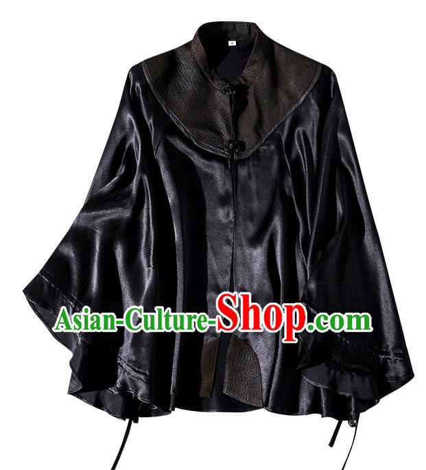 China Traditional Women Tang Suit Outer Garment Classical Black Gambiered Guangdong Gauze Cloak China Traditional Women Tang Suit Outer Garment Classical Black Gambiered Guangdong Gauze Cloak