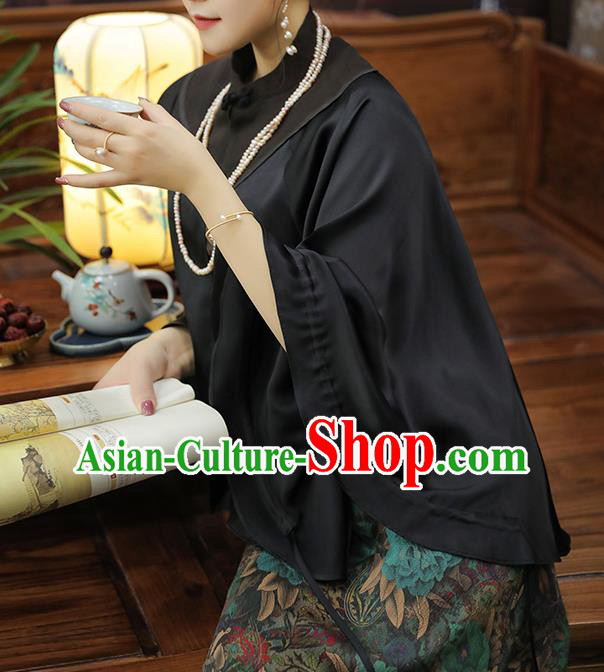 China Traditional Women Tang Suit Outer Garment Classical Black Gambiered Guangdong Gauze Cloak China Traditional Women Tang Suit Outer Garment Classical Black Gambiered Guangdong Gauze Cloak