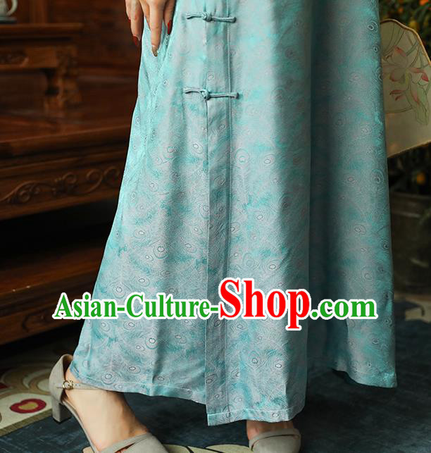Asian Chinese Traditional Embroidered Silk Qipao Dress Classical Light Blue Song Brocade Cheongsam Clothing Asian Chinese Traditional Embroidered Silk Qipao Dress Classical Light Blue Song Brocade Cheongsam Clothing