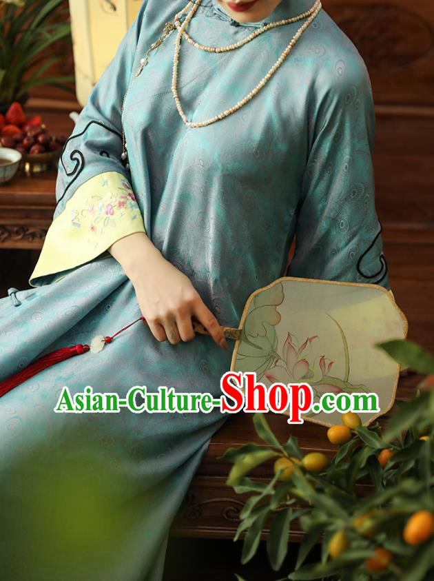 Asian Chinese Traditional Embroidered Silk Qipao Dress Classical Light Blue Song Brocade Cheongsam Clothing Asian Chinese Traditional Embroidered Silk Qipao Dress Classical Light Blue Song Brocade Cheongsam Clothing