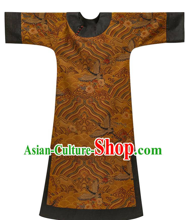 Asian Chinese Classical Wave Pattern Cheongsam Clothing Traditional Ginger Silk Qipao Dress Asian Chinese Classical Wave Pattern Cheongsam Clothing Traditional Ginger Silk Qipao Dress
