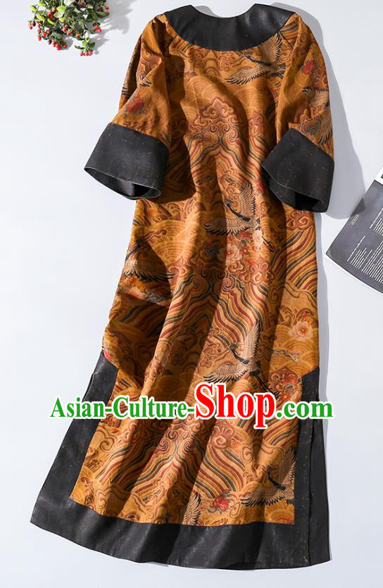 Asian Chinese Classical Wave Pattern Cheongsam Clothing Traditional Ginger Silk Qipao Dress Asian Chinese Classical Wave Pattern Cheongsam Clothing Traditional Ginger Silk Qipao Dress