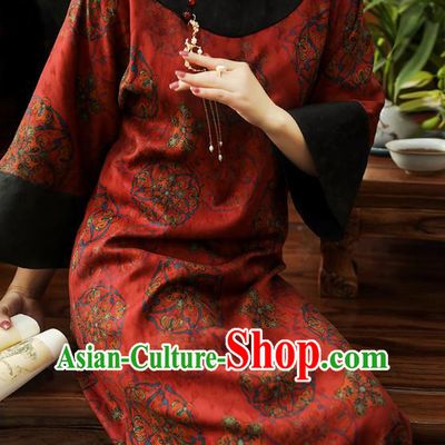 Asian Chinese Traditional Qing Dynasty Princess Red Silk Qipao Dress Classical Women Cheongsam Clothing
