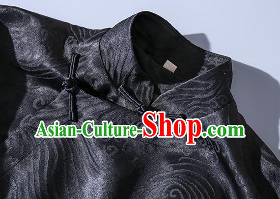 China Traditional Tang Suit Upper Outer Garment Classical Hand Painting Peony Black Silk Blouse China Traditional Tang Suit Upper Outer Garment Classical Hand Painting Peony Black Silk Blouse