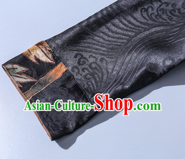 China Traditional Tang Suit Upper Outer Garment Classical Hand Painting Peony Black Silk Blouse China Traditional Tang Suit Upper Outer Garment Classical Hand Painting Peony Black Silk Blouse