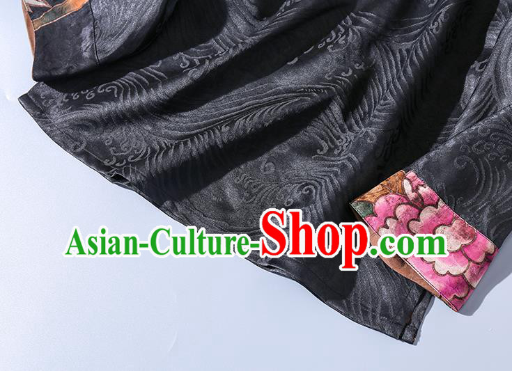 China Traditional Tang Suit Upper Outer Garment Classical Hand Painting Peony Black Silk Blouse China Traditional Tang Suit Upper Outer Garment Classical Hand Painting Peony Black Silk Blouse