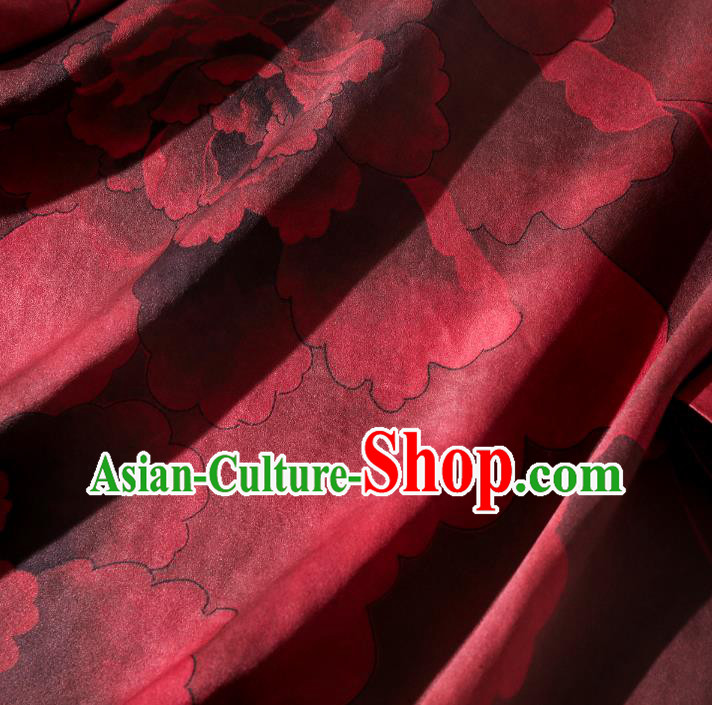 Asian Chinese Classical Peony Pattern Silk Cheongsam Traditional Wine Red Qipao Dress Clothing Asian Chinese Classical Peony Pattern Silk Cheongsam Traditional Wine Red Qipao Dress Clothing