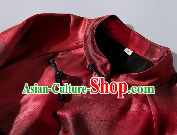 Asian Chinese Classical Peony Pattern Silk Cheongsam Traditional Wine Red Qipao Dress Clothing Asian Chinese Classical Peony Pattern Silk Cheongsam Traditional Wine Red Qipao Dress Clothing