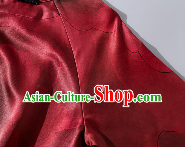 Asian Chinese Classical Peony Pattern Silk Cheongsam Traditional Wine Red Qipao Dress Clothing Asian Chinese Classical Peony Pattern Silk Cheongsam Traditional Wine Red Qipao Dress Clothing