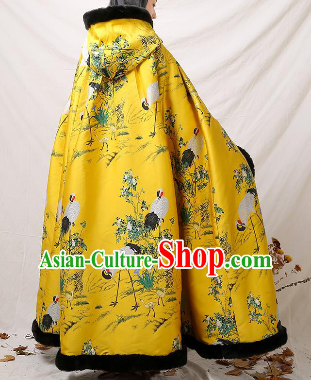 China Classical Winter Costume Traditional Tang Suit Yellow Silk Long Cloak China Classical Winter Costume Traditional Tang Suit Yellow Silk Long Cloak