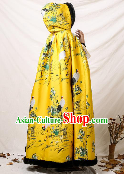 China Classical Winter Costume Traditional Tang Suit Yellow Silk Long Cloak China Classical Winter Costume Traditional Tang Suit Yellow Silk Long Cloak
