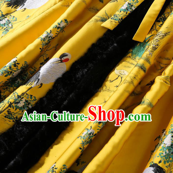 China Classical Winter Costume Traditional Tang Suit Yellow Silk Long Cloak China Classical Winter Costume Traditional Tang Suit Yellow Silk Long Cloak