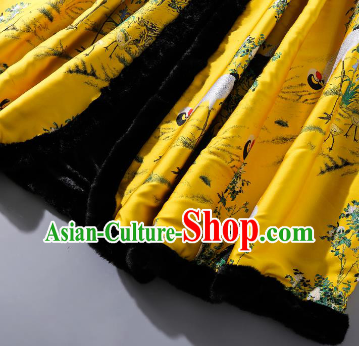 China Classical Winter Costume Traditional Tang Suit Yellow Silk Long Cloak China Classical Winter Costume Traditional Tang Suit Yellow Silk Long Cloak