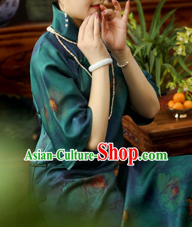 Asian Chinese Traditional Short Sleeve Silk Qipao Dress Classical Young Lady Cheongsam Clothing Asian Chinese Traditional Short Sleeve Silk Qipao Dress Classical Young Lady Cheongsam Clothing