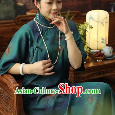 Asian Chinese Traditional Short Sleeve Silk Qipao Dress Classical Young Lady Cheongsam Clothing