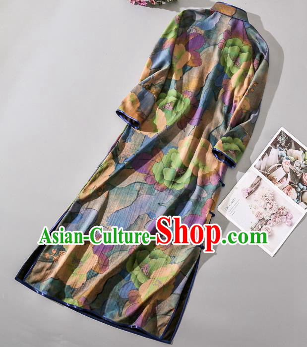 Asian Chinese Classical Camellia Pattern Cheongsam Traditional Silk Long Qipao Dress Female Clothing Asian Chinese Classical Camellia Pattern Cheongsam Traditional Silk Long Qipao Dress Female Clothing