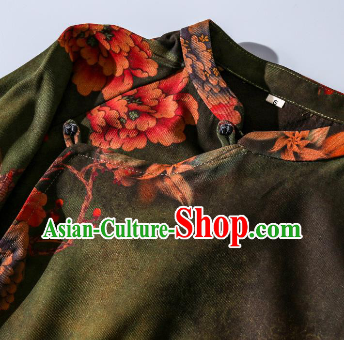 Asian Chinese Traditional Green Silk Long Qipao Dress Female Clothing Classical Peony Pattern Cheongsam Asian Chinese Traditional Green Silk Long Qipao Dress Female Clothing Classical Peony Pattern Cheongsam