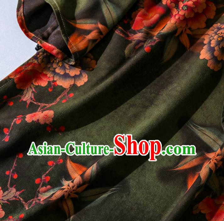 Asian Chinese Traditional Green Silk Long Qipao Dress Female Clothing Classical Peony Pattern Cheongsam Asian Chinese Traditional Green Silk Long Qipao Dress Female Clothing Classical Peony Pattern Cheongsam