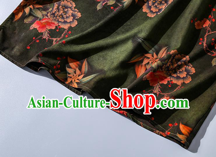Asian Chinese Traditional Green Silk Long Qipao Dress Female Clothing Classical Peony Pattern Cheongsam Asian Chinese Traditional Green Silk Long Qipao Dress Female Clothing Classical Peony Pattern Cheongsam