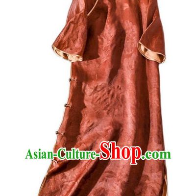 Asian Chinese Traditional Jacquard Rust Red Silk Long Qipao Dress Woman Clothing Classical Brocade Cheongsam