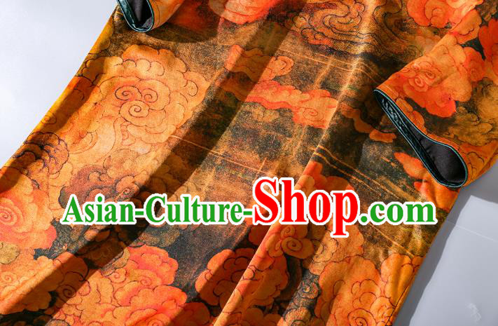 Asian Chinese Traditional Orange Silk Long Qipao Dress Woman Clothing Classical Clouds Pattern Cheongsam Asian Chinese Traditional Orange Silk Long Qipao Dress Woman Clothing Classical Clouds Pattern Cheongsam