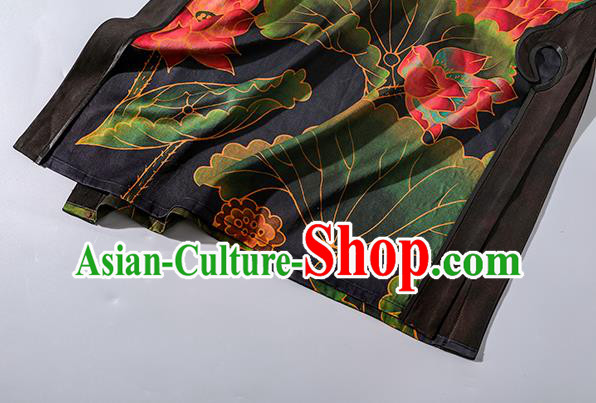 Asian Chinese Traditional Woman Black Silk Qipao Dress Classical Lotus Pattern Cheongsam Clothing Asian Chinese Traditional Woman Black Silk Qipao Dress Classical Lotus Pattern Cheongsam Clothing