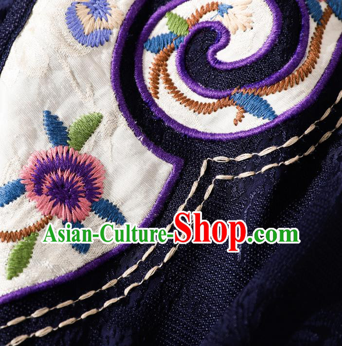 Asian Chinese Traditional Woman Deep Blue Qipao Dress Classical Silk Cheongsam Embroidered Clothing Asian Chinese Traditional Woman Deep Blue Qipao Dress Classical Silk Cheongsam Embroidered Clothing