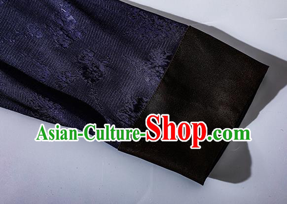 Asian Chinese Traditional Woman Deep Blue Qipao Dress Classical Silk Cheongsam Embroidered Clothing Asian Chinese Traditional Woman Deep Blue Qipao Dress Classical Silk Cheongsam Embroidered Clothing