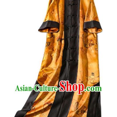 China Classical Flying Fairy Pattern Outer Garment Traditional Tang Suit Golden Silk Long Dust Coat Costume