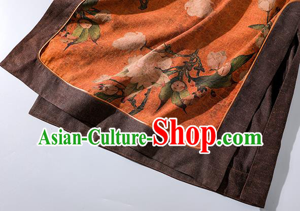 Asian Chinese Traditional Shanghai Orange Silk Qipao Dress Clothing Classical Mangnolia Pattern Design Cheongsam Asian Chinese Traditional Shanghai Orange Silk Qipao Dress Clothing Classical Mangnolia Pattern Design Cheongsam