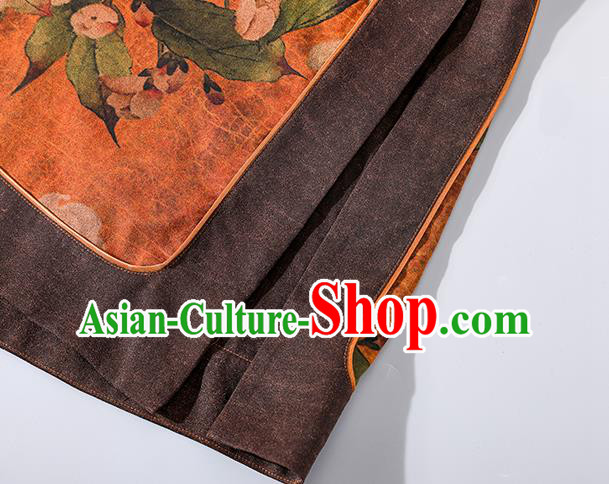 Asian Chinese Traditional Shanghai Orange Silk Qipao Dress Clothing Classical Mangnolia Pattern Design Cheongsam Asian Chinese Traditional Shanghai Orange Silk Qipao Dress Clothing Classical Mangnolia Pattern Design Cheongsam