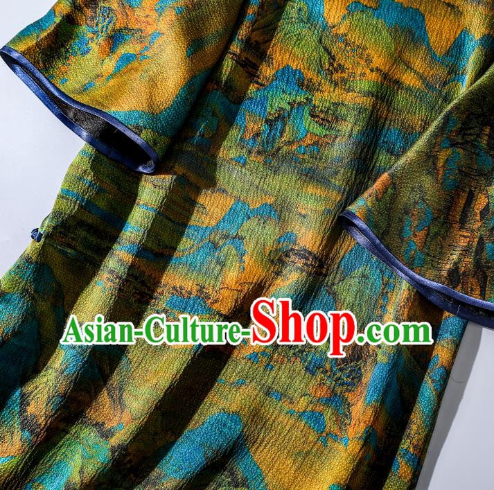 Asian Chinese Classical Stand Collar Cheongsam Clothing Traditional Green Silk Qipao Dress Asian Chinese Classical Stand Collar Cheongsam Clothing Traditional Green Silk Qipao Dress