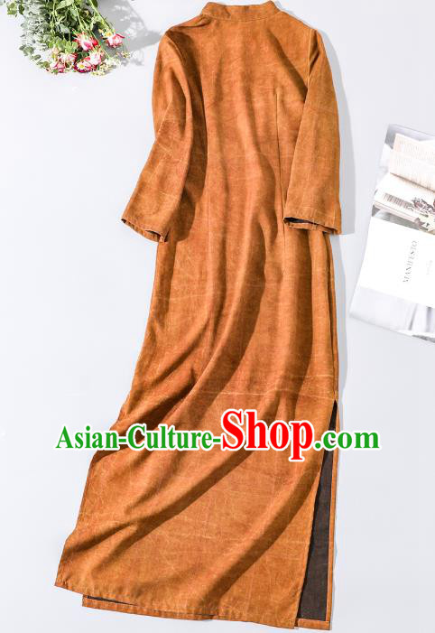 Asian Chinese Traditional Gambiered Guangdong Gauze Qipao Dress Clothing Classical Shanghai Orange Silk Cheongsam Asian Chinese Traditional Gambiered Guangdong Gauze Qipao Dress Clothing Classical Shanghai Orange Silk Cheongsam