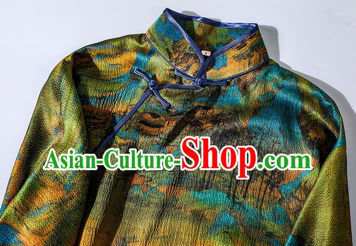 Asian Chinese Classical Stand Collar Cheongsam Clothing Traditional Green Silk Qipao Dress Asian Chinese Classical Stand Collar Cheongsam Clothing Traditional Green Silk Qipao Dress
