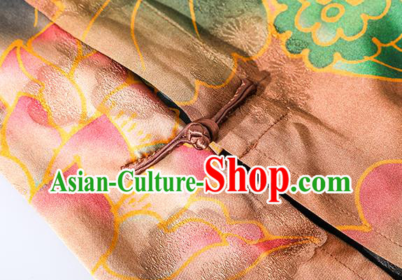 Asian Chinese Classical Orange Silk Cheongsam National Clothing Traditional Lotus Pattern Qipao Dress Asian Chinese Classical Orange Silk Cheongsam National Clothing Traditional Lotus Pattern Qipao Dress