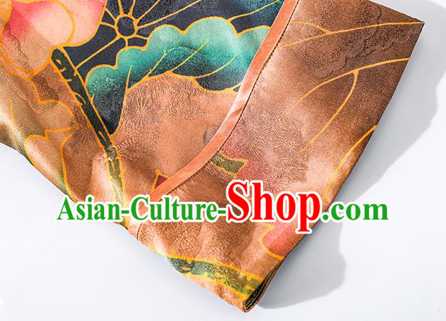 Asian Chinese Classical Orange Silk Cheongsam National Clothing Traditional Lotus Pattern Qipao Dress Asian Chinese Classical Orange Silk Cheongsam National Clothing Traditional Lotus Pattern Qipao Dress