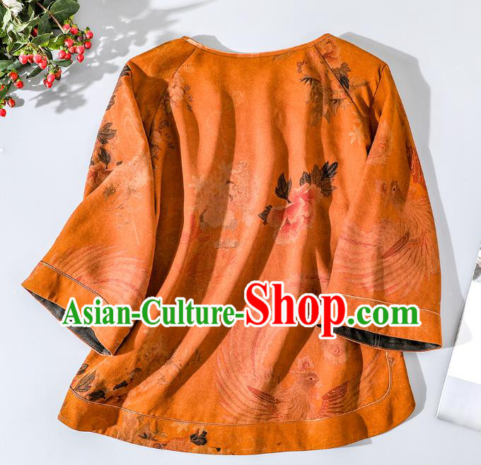 China Classical Phoenix Pattern Tang Suit Upper Outer Garment Traditional Cheongsam Orange Silk Shirt China Classical Phoenix Pattern Tang Suit Upper Outer Garment Traditional Cheongsam Orange Silk Shirt
