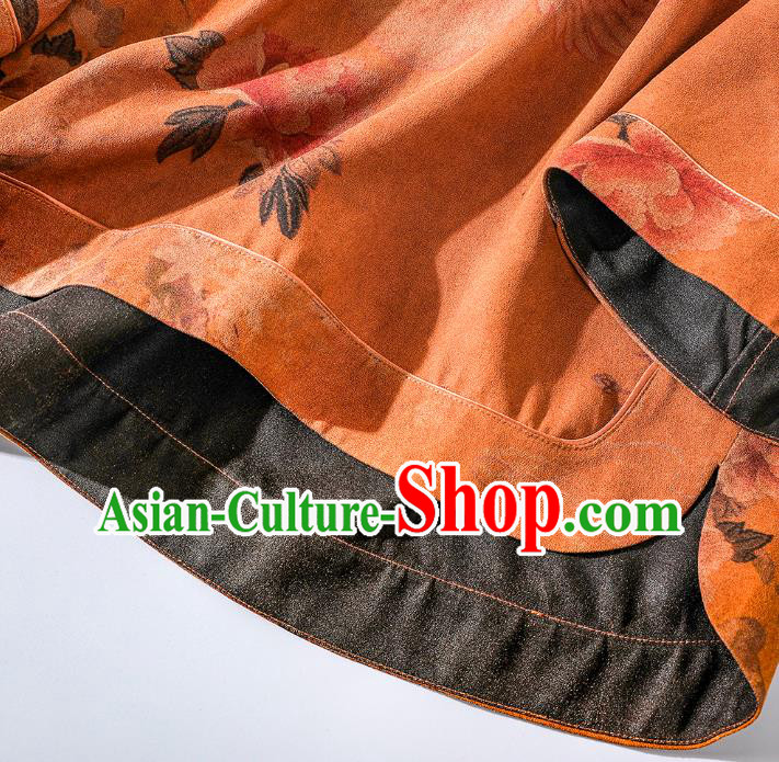 China Classical Phoenix Pattern Tang Suit Upper Outer Garment Traditional Cheongsam Orange Silk Shirt China Classical Phoenix Pattern Tang Suit Upper Outer Garment Traditional Cheongsam Orange Silk Shirt