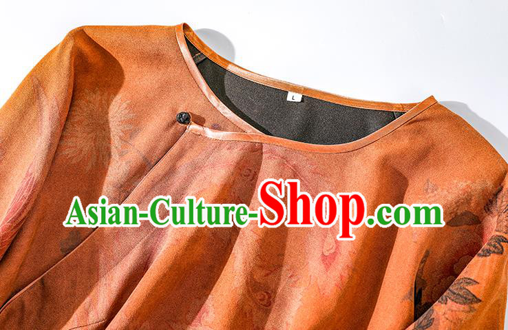 China Classical Phoenix Pattern Tang Suit Upper Outer Garment Traditional Cheongsam Orange Silk Shirt China Classical Phoenix Pattern Tang Suit Upper Outer Garment Traditional Cheongsam Orange Silk Shirt